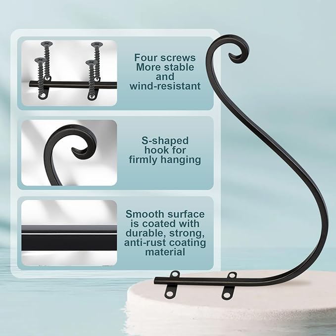 Plant Hangers Outdoor, 4 Pack 12 Inch Plant Hooks with 12 Chains for Wall Metal Plants Hanging Bracket for Bird Feeder, Flower Baskets, Wind Chimes, Lanterns, Indoor Outdoor, Black