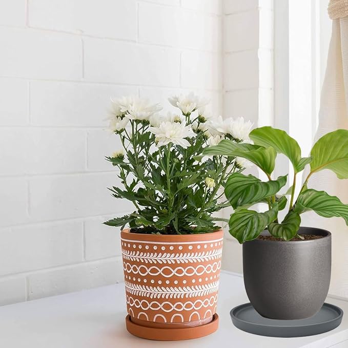 2 Pack Ceramic Plant Saucer Pot Tray 6 Inch, Planter Saucers 4 5 6 7 8 9 10 11 12 13 Inch for Indoors Outdoor, Durable Sturdy Flower Drainage drip Water Tray for Glazed Pots Base (6.4 Inch-Grey)