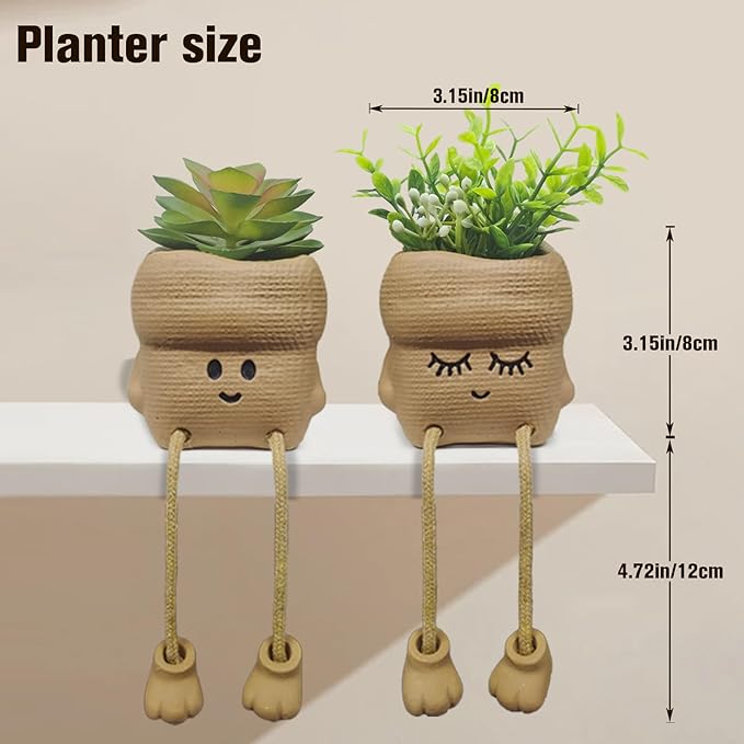 2Pcs Smiley Face Succulent Artificial Plants Planters - Cute Plant Pot Home Decor, Small Faux Plants Planter Indoor for Bathroom/Office/Kitchen Window Sill Decor, Fake Plant Ideas Gifts for Women