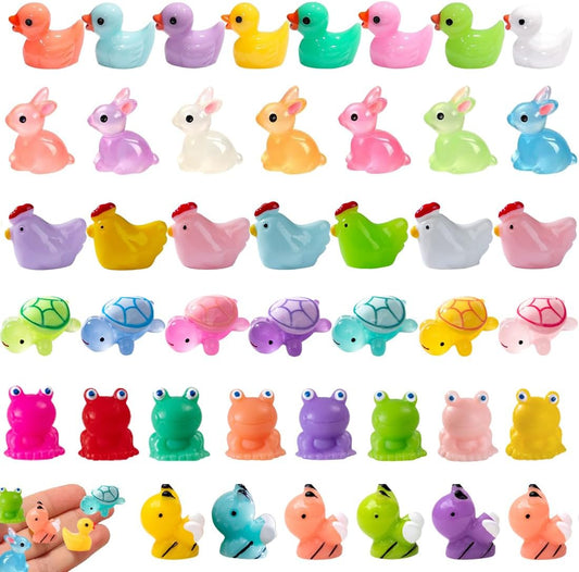 Mini Resin Animals Variety Pack 50 Mini Ducks Bunnies Frogs Turtles Chickens Tiny Little Animals Figures Small Plastic Animal Figurines Fairy Garden Accessories Outdoor Statues Pink