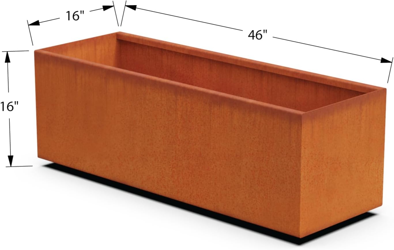 Large Rectangular Planters for Outdoor Plants - 46x16x16 Inch Corten Steel Planter Box, Extra Large Metal Planter for Patio & Garden, Heavy Duty, Made in USA