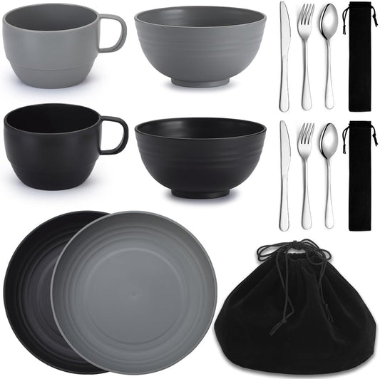 Berglander Camping Mess Kits for 2 Person, Silverware Set Spoons Forks Knives, Camping Essentials Gear, Accessories for Travel, Picnic, Outdoor, Easy to Carry and Clean