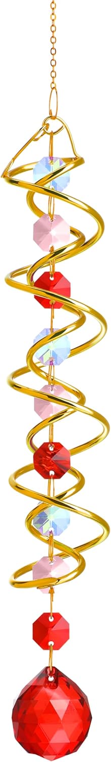 H&D HYALINE & DORA 20.5in Crystal Suncatcher Gazing Ball Spiral Tail,Wind Spinner Sun Catcher with Octagonal Beads,Sun Catchers Window Hanging for Outdoor Garden Decor
