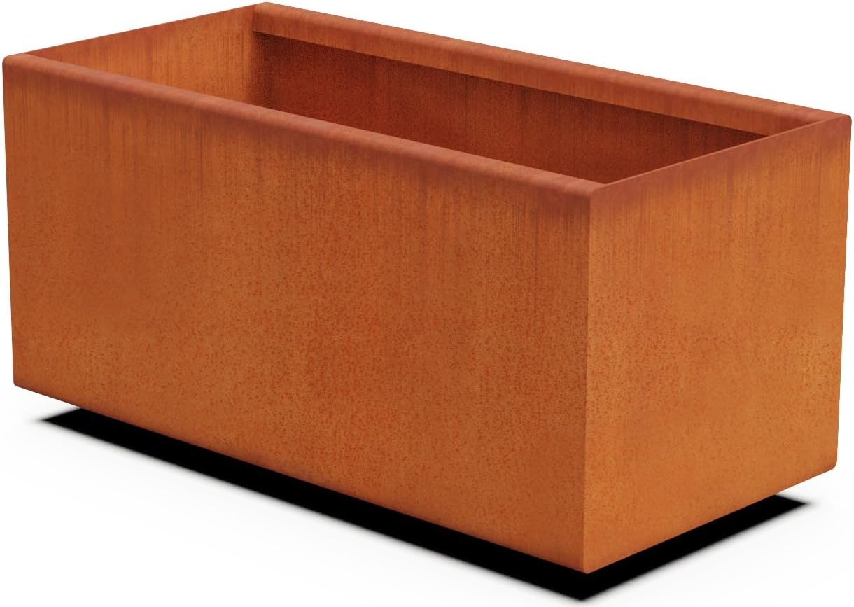 Large Rectangular Planters for Outdoor Plants - 24x12x12 Corten Steel Planter Box for Patio & Garden | Heavy Duty Metal Planter & Raised Garden Bed