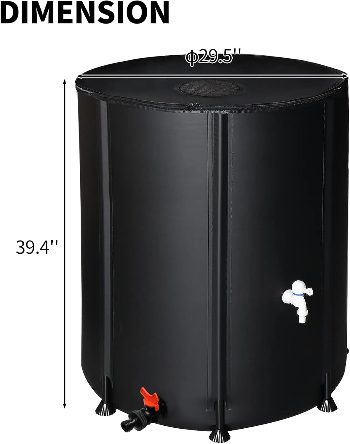 Collapsible Rain Barrel, 132 Gallon Portable Rainwater Collection System, Water Storage Tank, Rain Catcher Barrel with Two Spigots and Overflow Kit, Rain Water Barrel Collector for Garden, Black