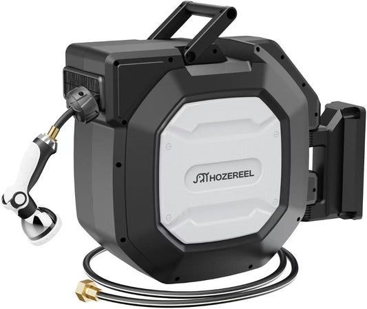 5/8" x 100 ft Heavy Duty Retractable Garden Hose Reel by HOZEREEL, Outdoor Garden Hose Reels - Self Retract Wall Mount Hose Reel Automatic Storage, Any Length Lock, 10 Pattern Nozzle