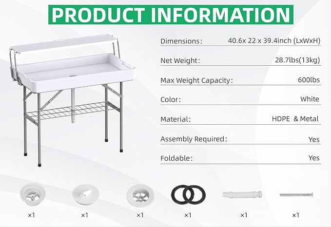 Portable Folding Ice Cooler Table with Skirt & Drain & Shelving, Outdoor Foldable Drink Ice Table with Storage for Camping, Picnics, BBQ & Parties,