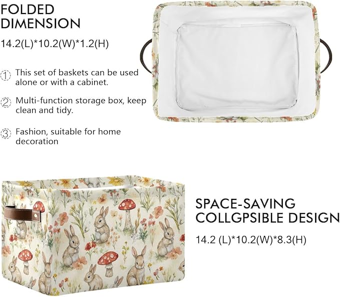 Easter Mushroom Rabbit Rectangular Storage Basket Organizer Bin Shelf Baskets For Clothes Gifts For Home Office Dorm