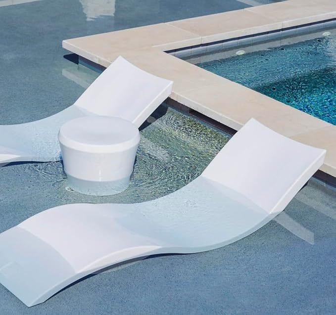 Ledge Lounger Signature Chaise Set of 2 + Affinity Side Table – in Pool Lounger Designed for Shallow Shelves Up to 9” – Outdoor Patio Sun Shelf & Poolside Furniture Bundle (Sandstone)