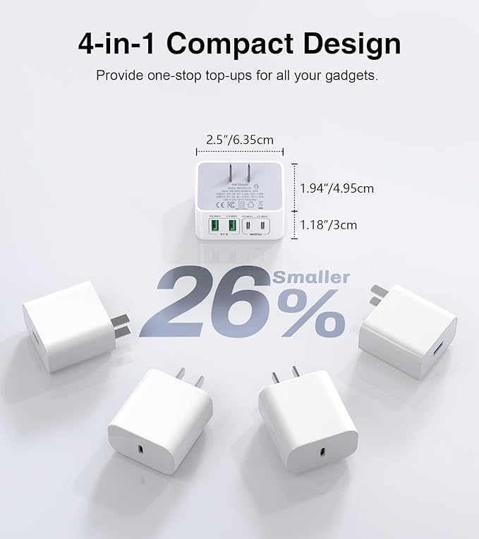 USB C Charger Block Thin Flat 40W 4-Port Wall Charger 2-Pack Type C Fast Charger Cube, PD&QC Wall Plug Power Adapter Compatible for iPhone 16/16 Pro/15/15 Pro/14/13, iPad, Airpods, iwatch, Samsung