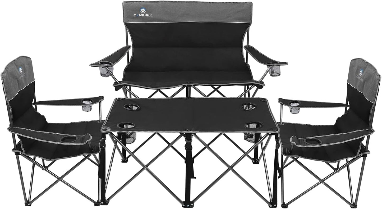 CAMPHILL Camping Chair Set of 3, Outdoor Folding Camping Chairs for Heavy People with Cup Holder & Carry Bag,Collapsible Chair Include One Sofa Chair and Two Single Chair,Support up to 500lbs