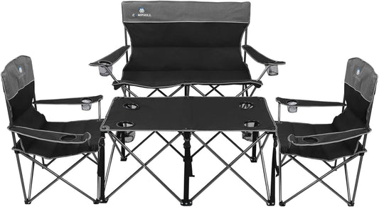 CAMPHILL Camping Chair Set of 3, Outdoor Folding Camping Chairs for Heavy People with Cup Holder & Carry Bag,Collapsible Chair Include One Sofa Chair and Two Single Chair,Support up to 500lbs