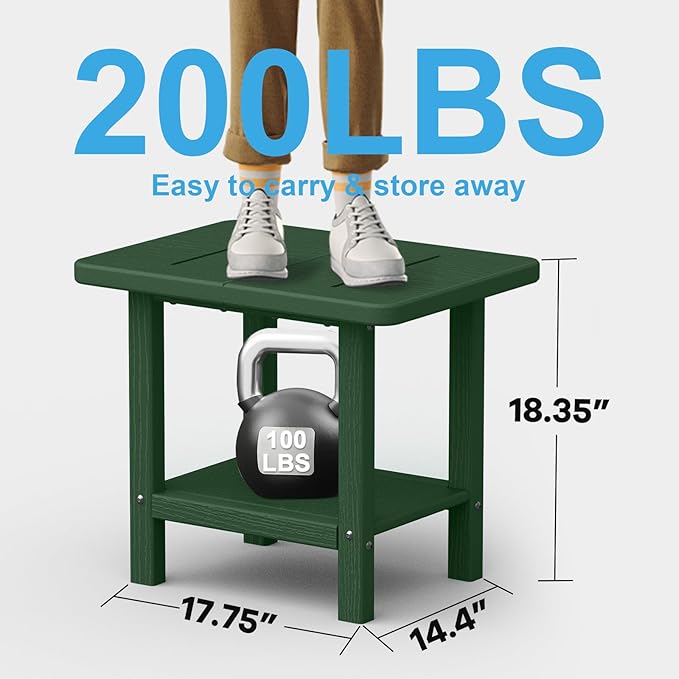 Outdoor Side Table - 2-Tier Storage All Weather Outdoor End Table for Patio - HDPE Morden Easy Maintenance Adirondack Side Table for Pool Porch Balcony Garden Lawn Backyard Outside Indoor