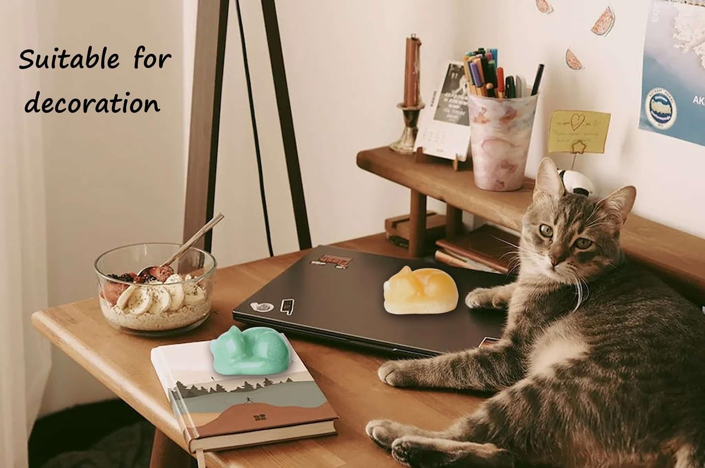 LAIDANLA Sleeping Cat Statue Green Aventurine Healing Gemstone Hand Carved Cute Kitten Statue Figurine 1.6" Decor Polished Stone Reiki Bedroom Office Desk Home Decoration Gifts