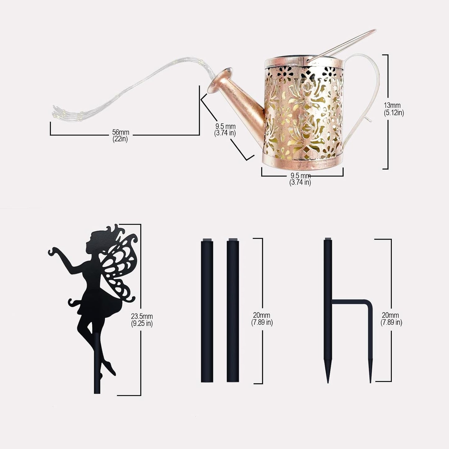 2 Pack Solar Garden Lights, Fairy Sprinkling Water Lights with 6x6 LEDs, Solar Powered Pathway Lights with Iron Fairy Decor for Yard, Garden, Patio Décor (2 Fairy Lamps)