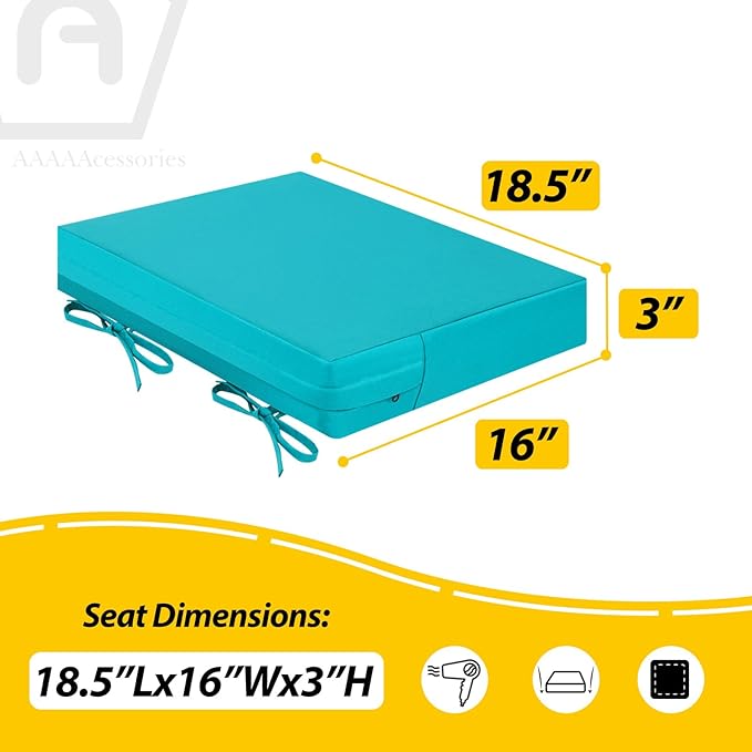 AAAAAcessories Outdoor Seat Cushions for Chairs, Waterproof, Fade-Resistant Patio Furniture Replacement Cushions, 18.5" x 16" x 3", Set of 4, Turquoise