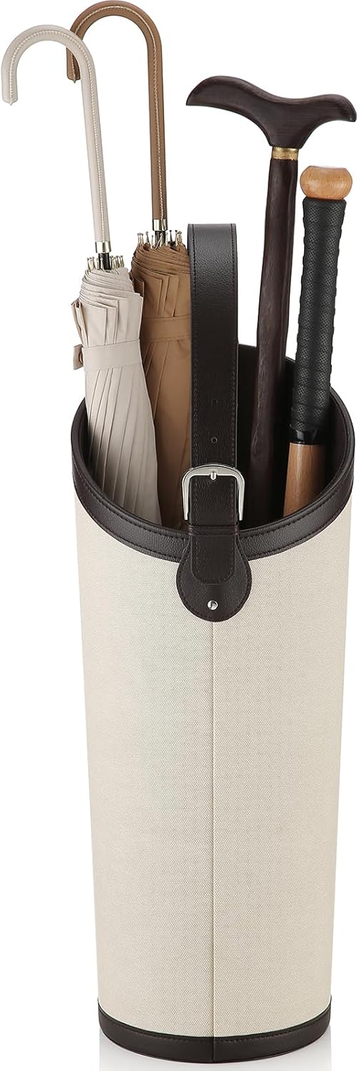 Artificial Leather Umbrella Holder Rack Hallyway Cane Stand for Entryway Large Capacity Can Storage 10 Umbrella Mid-Century Modern Stylish Umbrella Storage with Removable Drip Water Tray