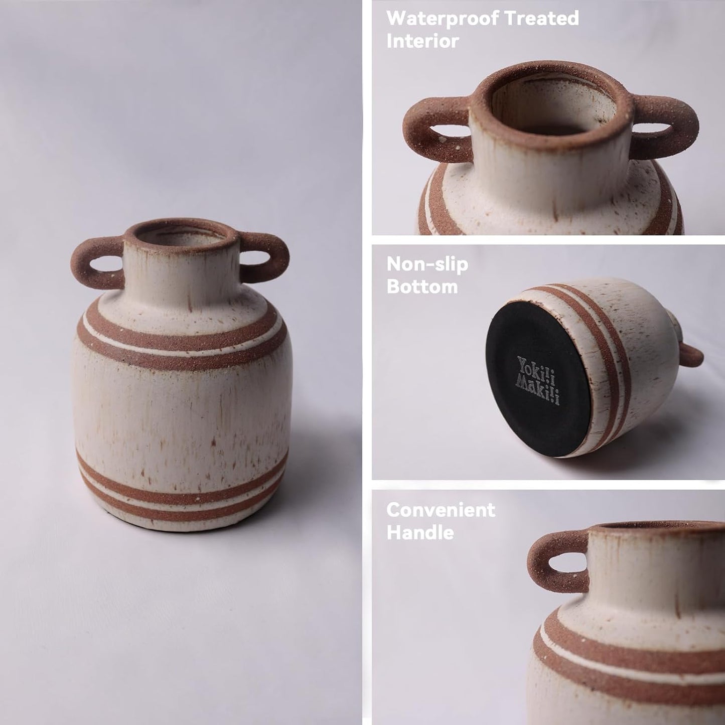 Rustic Farmhouse Ceramic Vase, Pastoral with 2 Ear Design, Boho Vintage Terracotta Vases for Bouquet、Fake Plants, Suitable for Home Decor, Shelf, Dining Table, Living Room, Mantle, Bathroom, 5.9 Inch