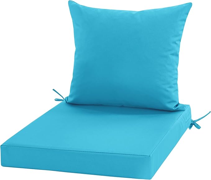 24x24 Inch Outdoor Cushions for Patio Furniture, Waterproof Outdoor Chair Cushions w/Fade-Resistant, Removable & Machine-Washable Covers, Deep Seat Sofa/Couch Pad Replacement – Set of 1/2/4, Teal