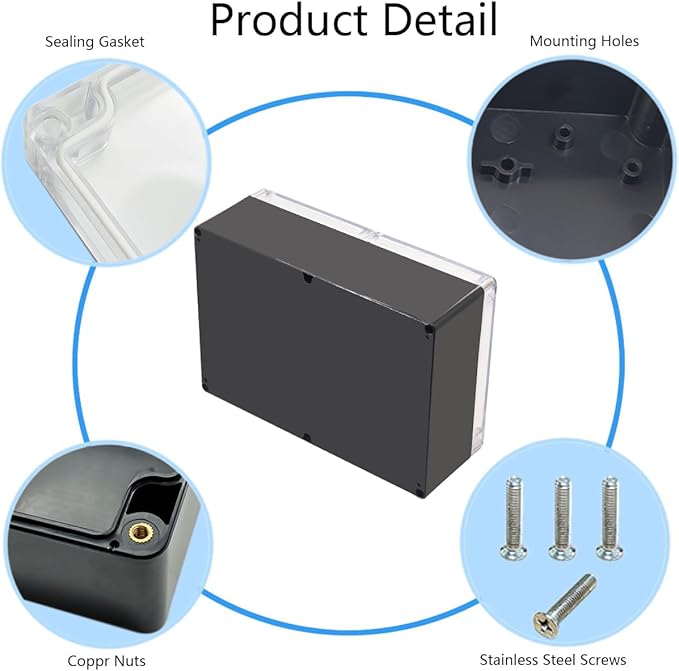 Project Box IP65 Waterproof Junction Box ABS Plastic Black Electrical Boxes DIY Electronic Project Case Power Enclosure Clear Cover 10.35“x7.17”x3.74“
