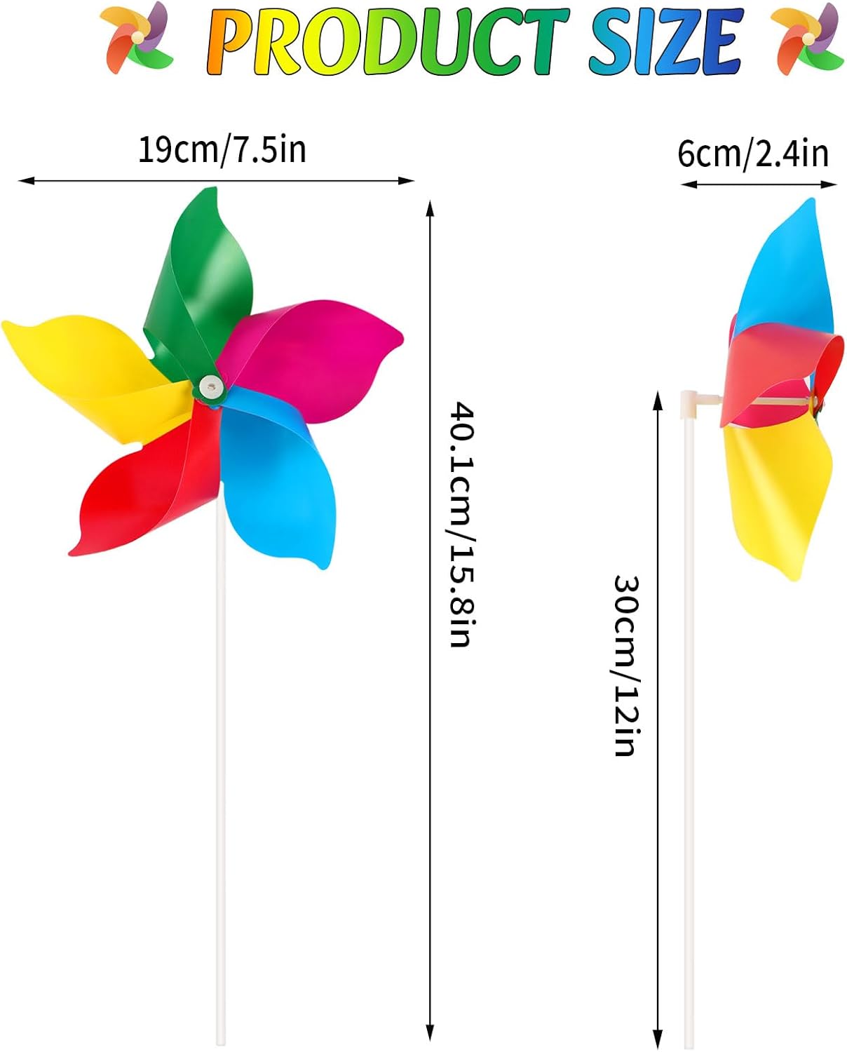 NOVWANG 20 Pack Rainbow Pinwheels, Kids' Party Gifts Flower Wind Spinners, DIY Windmill Crafts, Festival Birthday Colorful Outdoor Decorations for Garden, Lawn, Yard, Patio, Camping, Park