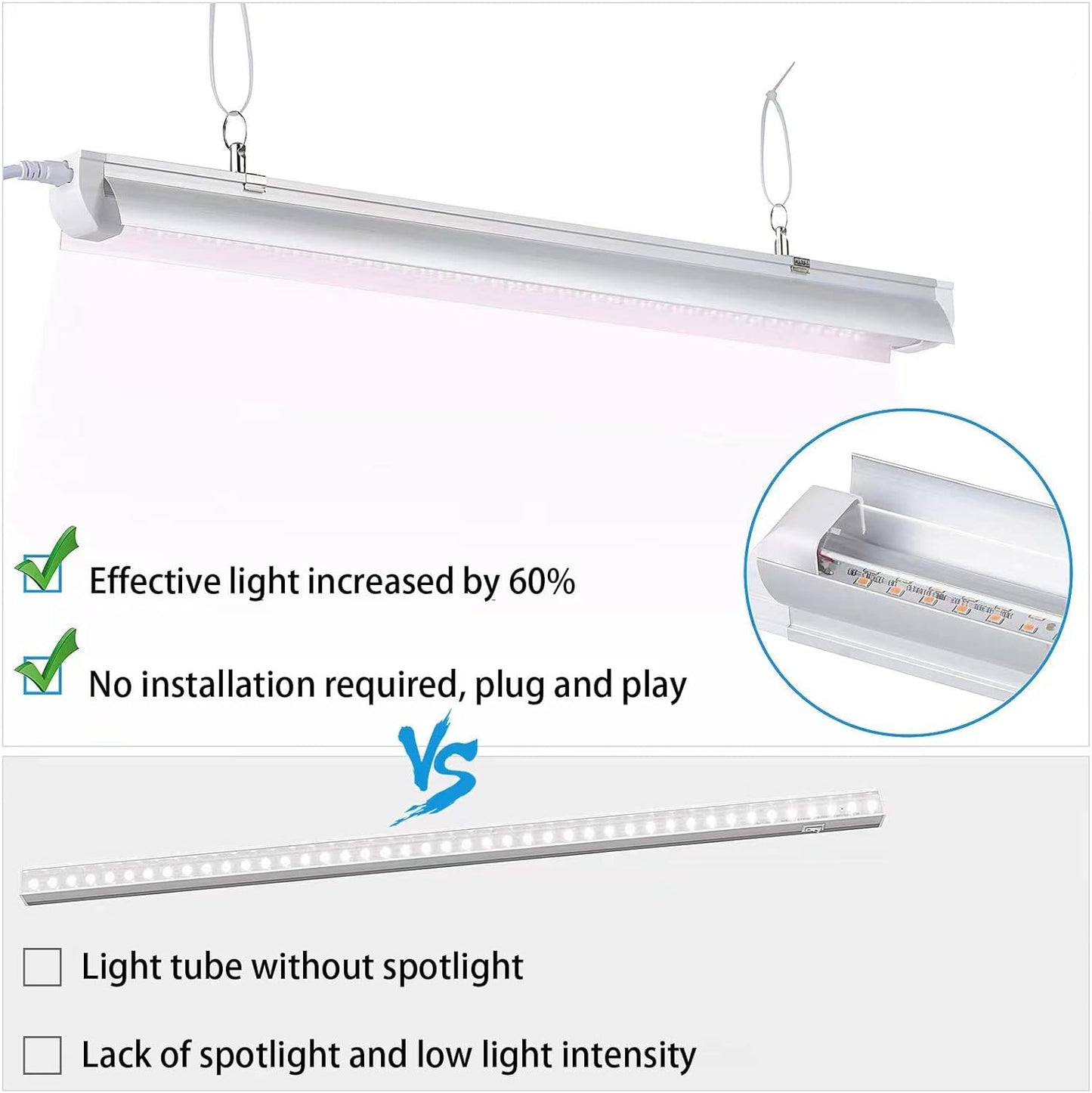 Grow Light for Indoor Plants,4ft T8, 180W(4 x 45W, 1080W Equivalent), Super Bright, Full Spectrum Sunlight Plant Light, LED Grow Lights for Indoor Plants, Greenhouse, 4-Pack
