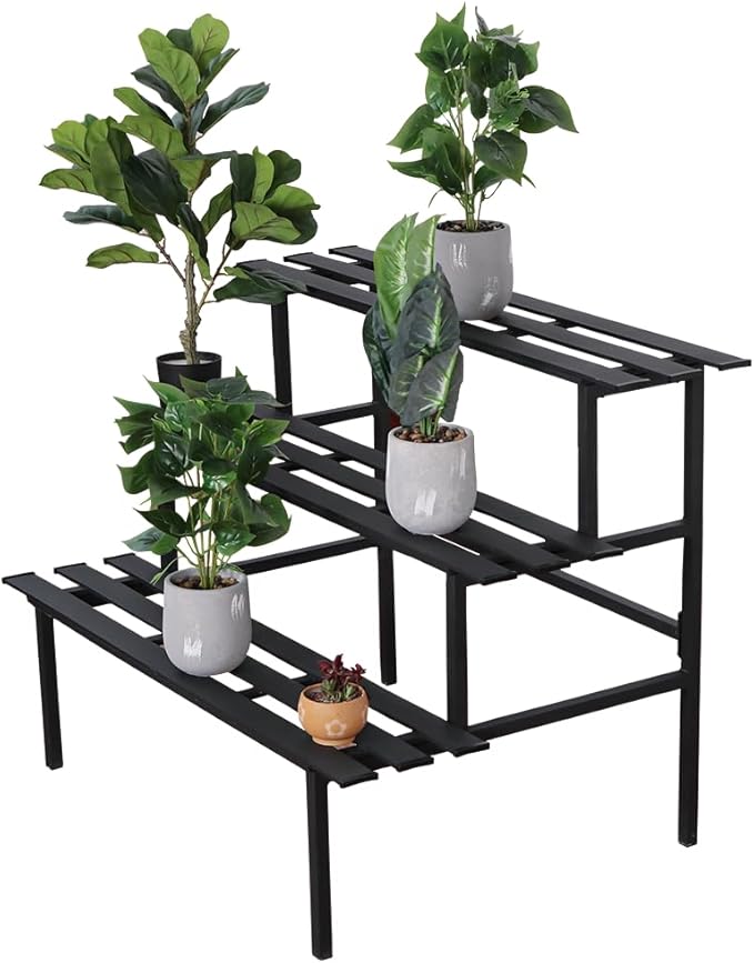 Versatile 3-Tier Metal Plant Stand, Ladder Designed, Heavy-Duty Utility Storage Rack for Indoor & Outdoor Use, Decorative Plant Display for Home, Garden, Patio, and Balcony.