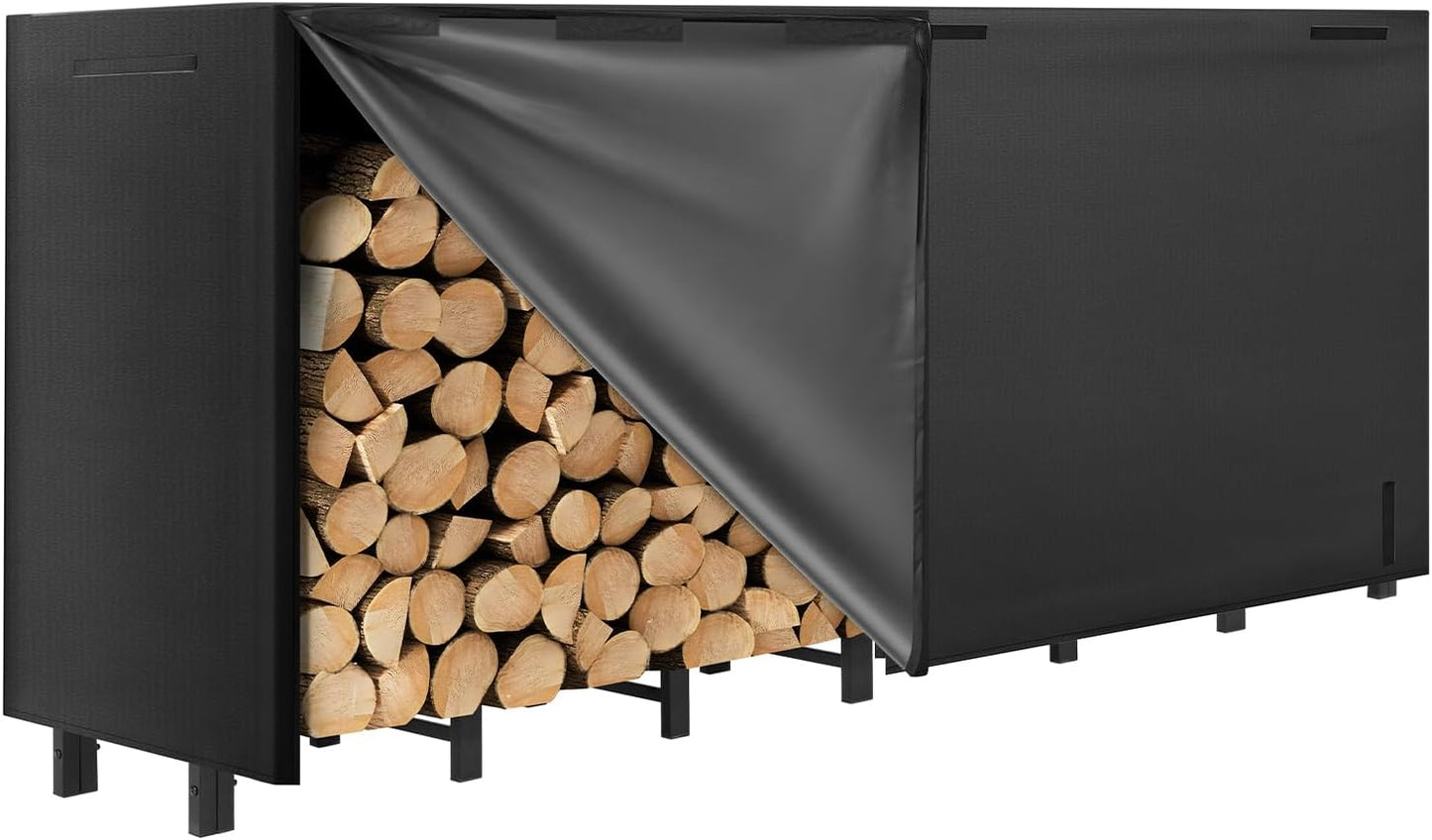 8FT Firewood Rack with Waterproof Cover,Heavy Duty Firewood Storage Log Holder for Outdoor&Indoor,Fireplace Wood Rack with 600D Oxford Fabric