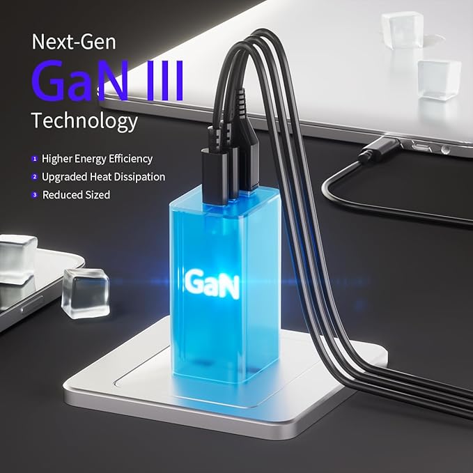 USB C Charger Block 65W Fast Charging, 3-Port USB C Charger with 5FT Cable, Foldable Plug Design for Travel, USB Charger Block Compatible with MacBook, Tablet, 16/15/14/Pro, Galaxy S24 and More