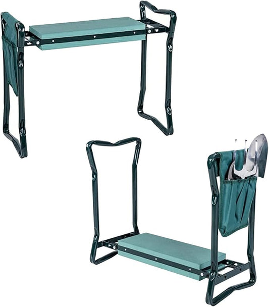 2-in-1 Garden Kneeler and Seat, Folding Garden Seat w/EVA Foam Kneeling Pad & Removable Tools Pouch, Sturdy Steel Frame, No Assembly, Portable Heavy Duty Garden Stool for Women Men Seniors
