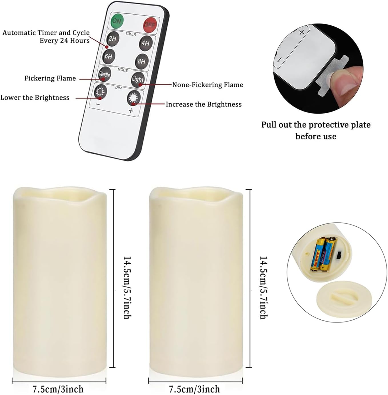 Flickering Flameless Candles Waterproof Large (D 3" x H 6") LED Candles, 2Pcs Pillar Outdoor Indoor Battery Operated Candles with Remote for Home/Wedding/Christmas/Holiday Décor