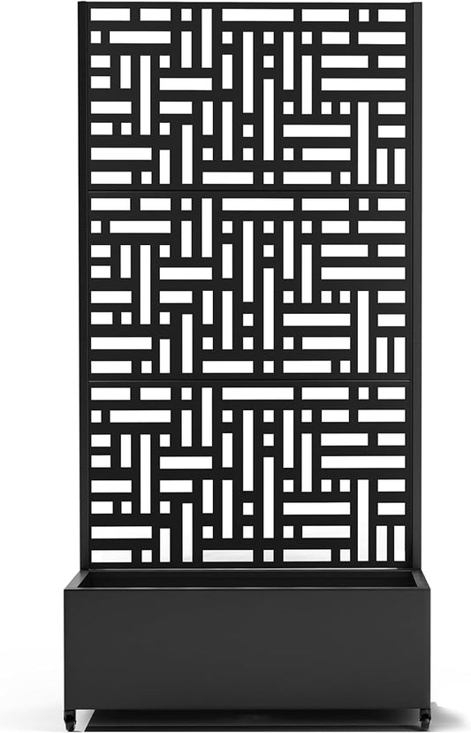 Raised Garden Bed with Trellis and Wheels,73"x35"x16" Metal Raised Garden Bed,Black Modern Metal Planter with Climbing Trellis for Vines & Vegetables