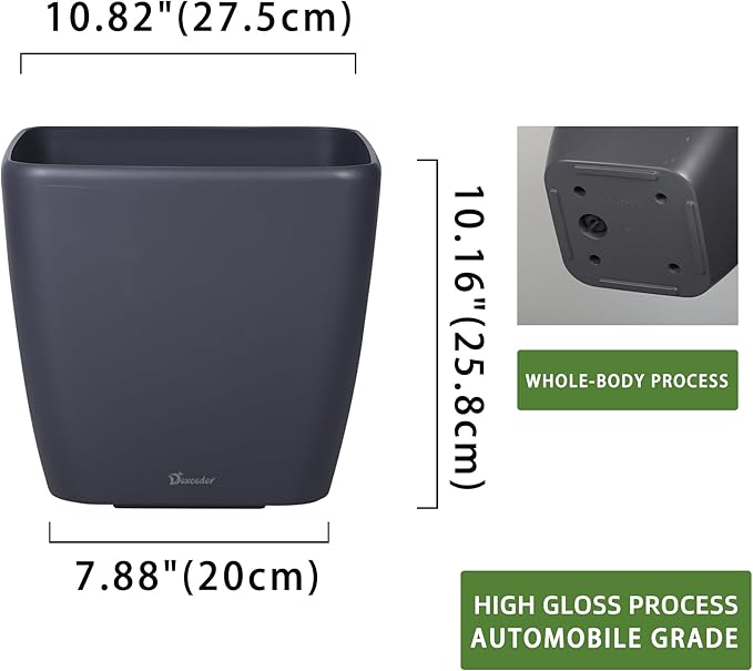 Dexceder 11x10 Self Watering Planter Indoor Outdoor, Inner Mat Design, Thickened Table Flower Plant Pot with Water Level Indicator (Slate Gray Matte)