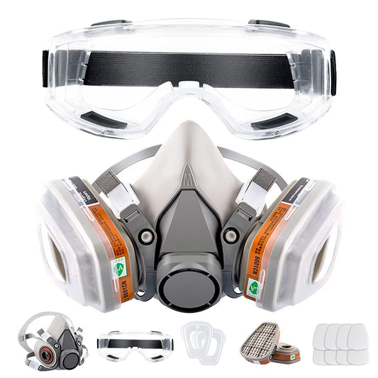 Respirator Reusable Half Face Cover Gas Mask with Safety Glasses, Filters for Painting, chemical, Organic Vapor, Welding, Polishing, Woodworking and Other Work Protection