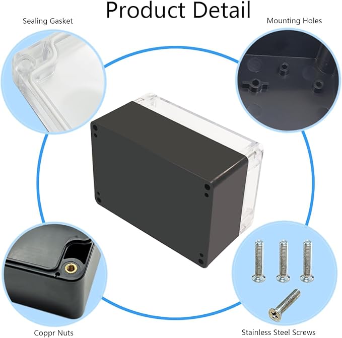 Project Box IP65 Waterproof Junction Box ABS Plastic Black Electrical Boxes DIY Electronic Project Case Power Enclosure Clear Cover 6.3"x4.33"x3.54"