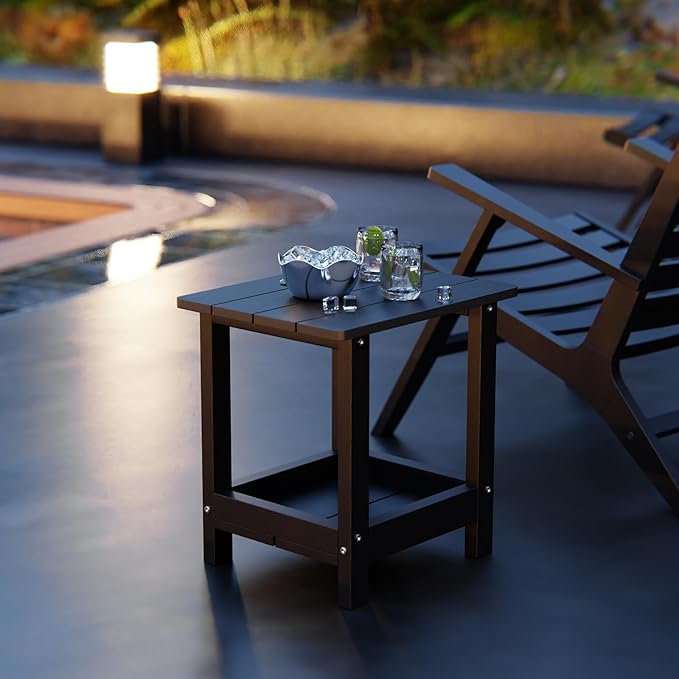 Adirondack Outdoor Side Table with 2 Layer Storage Small Adirondack Square Side Tables for Outside Weather Resistant Patio End Table for Pool, Backyard, Indoor Companion, Front Porch, Black