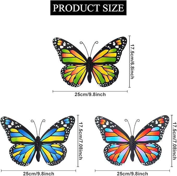EOORAU 3D Metal Butterfly Wall Decor, Double-sided Pattern Metal Butterflies Wall Hanging Sculpture Decor for Outdoor Fence Patio Yard Garden Tree Decorations, Housewarming Gift
