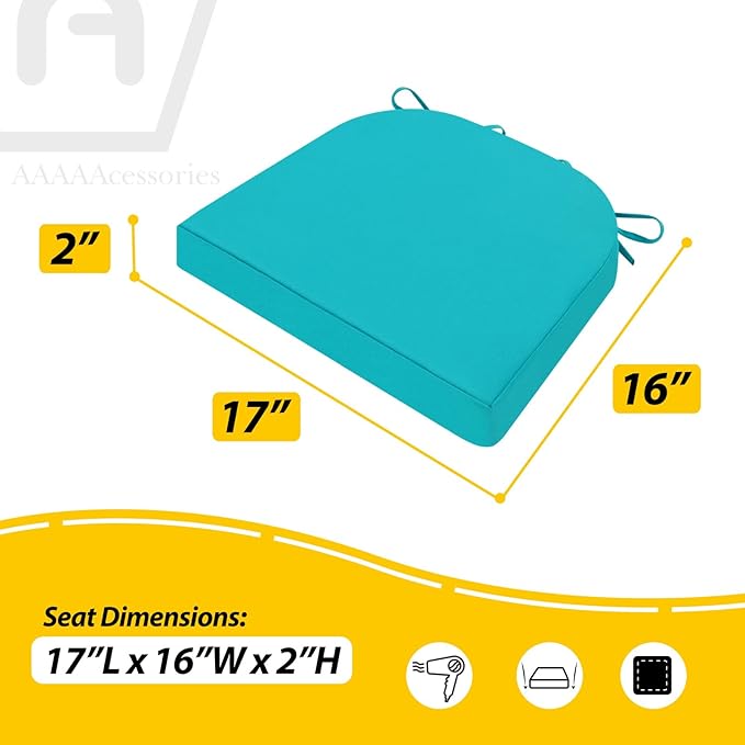AAAAAcessories Outdoor Seat Cushions for Chairs, Waterproof, Fade-Resistant Patio Furniture Replacement Cushions, 17" x 16" x 2", Set of 2, Turquoise