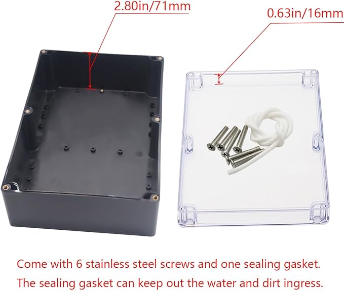 Project Box IP65 Waterproof Junction Box ABS Plastic Black Electrical Boxes DIY Electronic Project Case Power Enclosure Clear Cover 10.35“x7.17”x3.74“