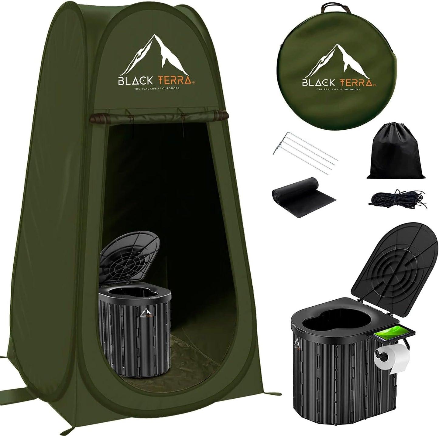 BlackTerra Portable Toilet for Adults - Portable Toilet for Camping Privacy Outdoor Bathroom Tent XL Portable Toilet Set for Adults