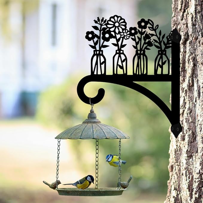 peacoblue Iron Plant Hangers Hooks for Outdoor Indoor Hanging Plants Flower Fern Pots Lantern Bird Feeder,12"x15" Weather Resistant Metal Wall Holder for Porch Garden Farmhouse(Vase and Wildflower)