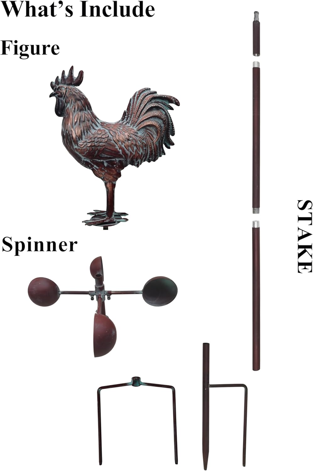 Metal Wind Spinner Rooster Décor Garden Statue 79" Antique Copper Chicken Yard Art Sculpture Outdoor Kinetic Garden Stake for Patio,Lawn,Country Cottage,Farm