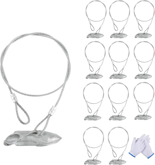 (12 Pack) Drive-In Ground Earth Anchors with 30inch Cable, Earth Anchor Heavy Duty for High Winds, Easy Hook Anchor for Fixing Shed, Carports, Tent, Swing Set, Greenhouse, Gazebo. (30inch - 12pcs)