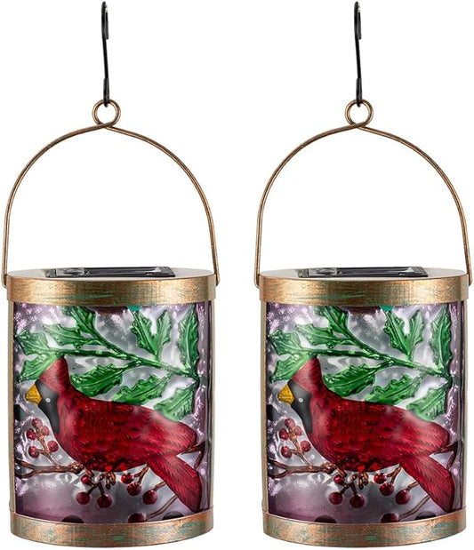 2 Pack Cardinal Solar Lanterns Outdoor Waterproof, Hanging Tabletop Solar Lantern for Garden Yard Patio