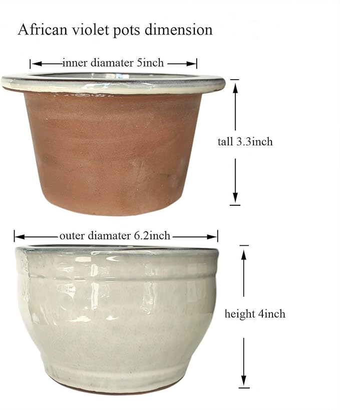 African Violet Pots Self Watering Round Ceramic Violet Pot (White, 6 inch)