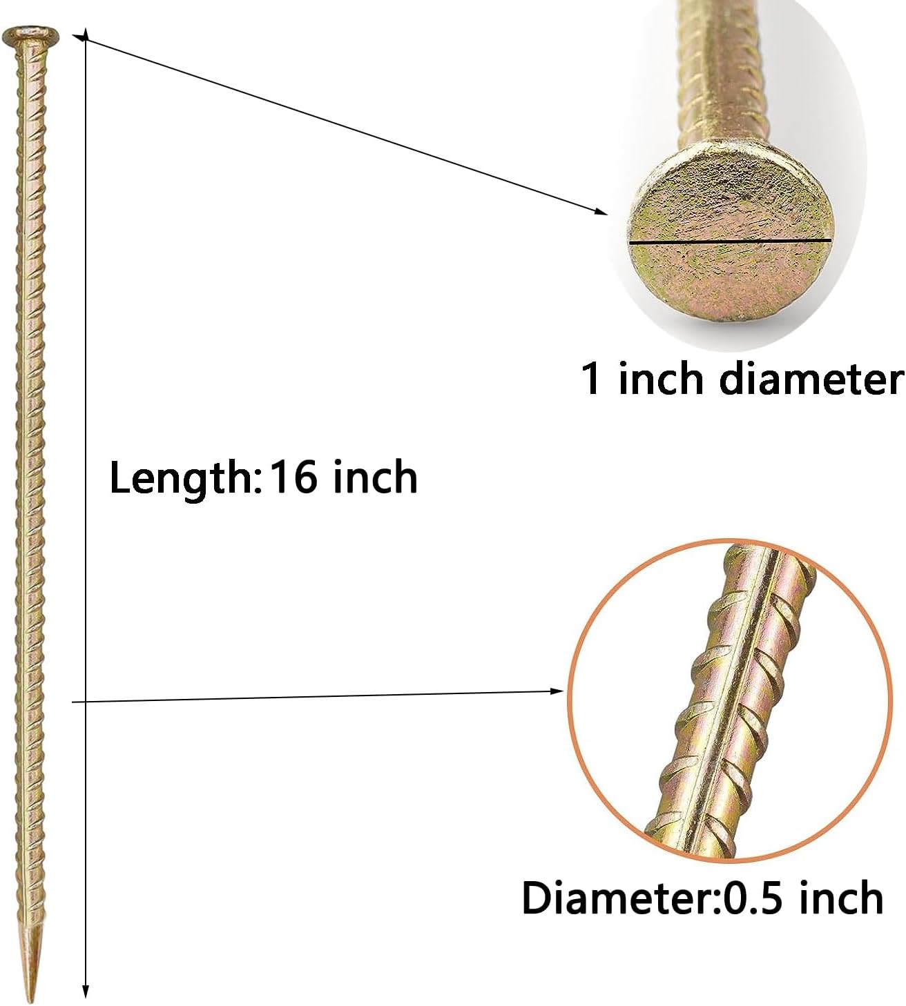 16 Inch Rebar Stakes,8 Pack Metal Rebar Support，1/2 Inch Diameter Galvanized Steel Ground Anchors，Heavy Duty Plant Support Garden Stake for Speed Bump, Wheel Stop, Tent...