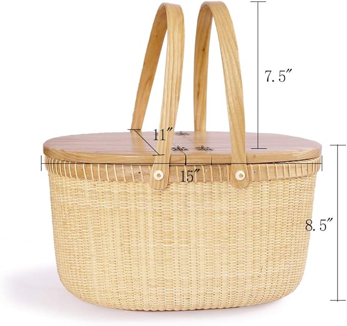 Nantucket Basket Crafts Cane-on-Cane Weave Picnic Basket Shopping Basket Basket Storage Basket Two Swing Handles (Ash Activity Double Open)