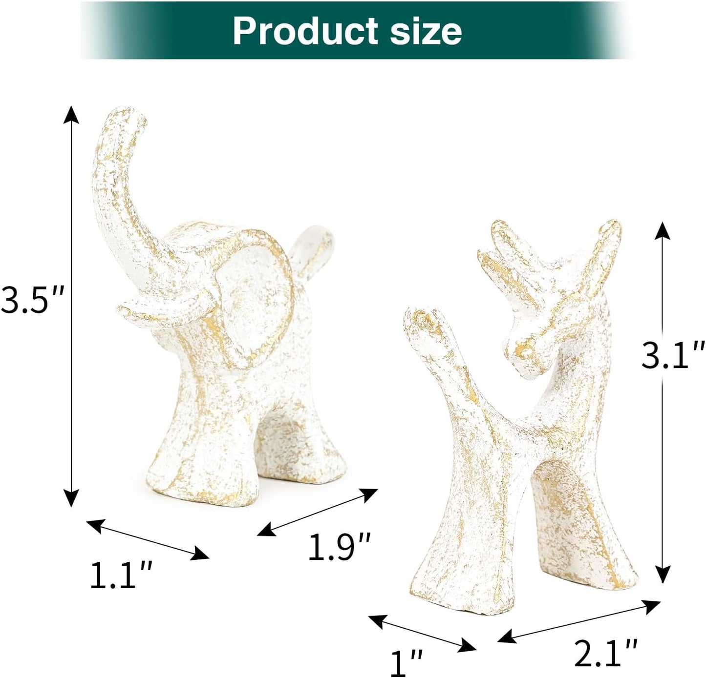 Sungmor Set of 2 Cast Iron Elephant & Unicorn Figurines - Rustic White Animal Sculptures for Shelf, Desk, or Entryway - Heavyweight Decorative Mini Cute Statues - Whimsical Vintage Home Décor