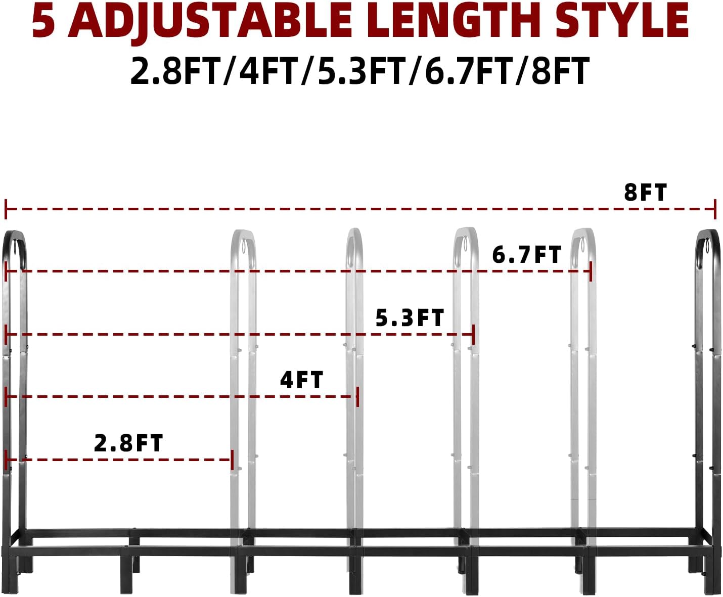 8FT Firewood Rack with Waterproof Cover,Heavy Duty Firewood Storage Log Holder for Outdoor&Indoor,Fireplace Wood Rack with 600D Oxford Fabric