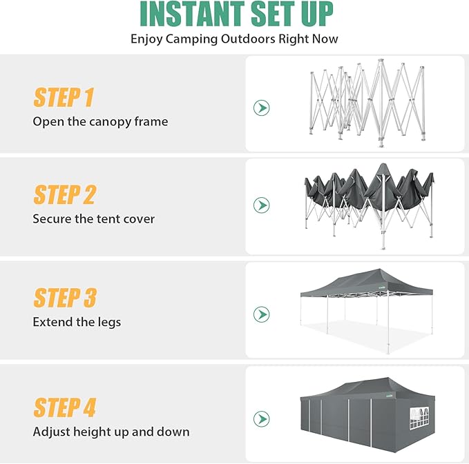 COBIZI 13x26 Pop Up Tent 13x26 Canopy with Sidewalls Heavy Duty Canopy Party Tent for Parties, Outdoor Wedding Large Event Tent Wind Waterproof UPF 50+ Ez Up in Garden Lawn with Roller Bag, Gray